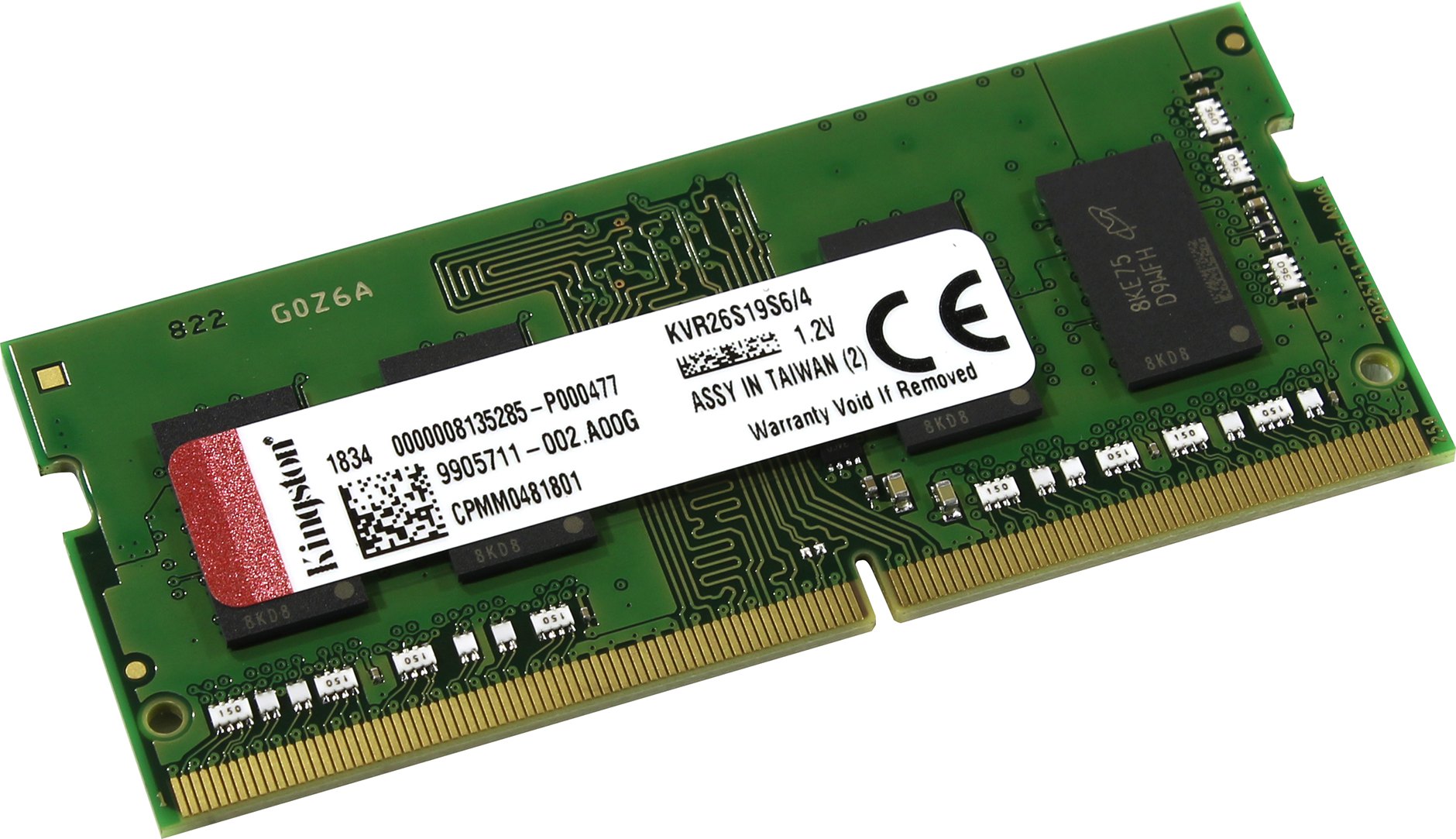 Оперативная память Kingston ValueRAM 4GB DDR4 SODIMM PC4-21300 KVR26S19S6/4