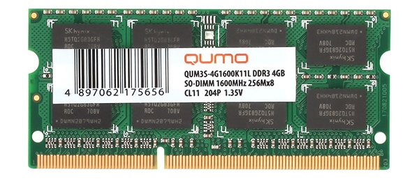 Оперативная память QUMO 4GB DDR3 SODIMM QUM3S-4G1600K11L