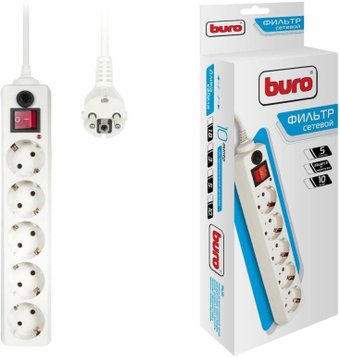 Сетевой фильтр Buro 5 розеток, белый, 10 м