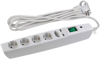 Сетевой фильтр ЭРА 5 розеток, 2 м, белый