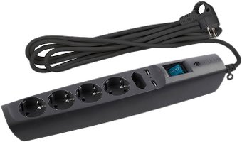 Сетевой фильтр ЭРА 5 розеток, 2 м, антрацит