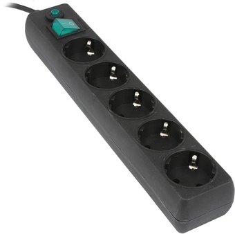 Сетевой фильтр Гарнизон 5 розеток, черный, 1.4 м