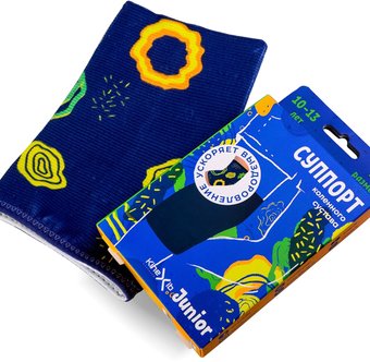 Суппорт колена Kinexib Junior коленный сустав (M, синий/принт листья)