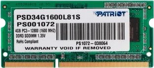 Оперативная память Patriot Memory for Ultrabook 4GB DDR3 SO-DIMM PC3-12800 (PSD34G1600L2S)