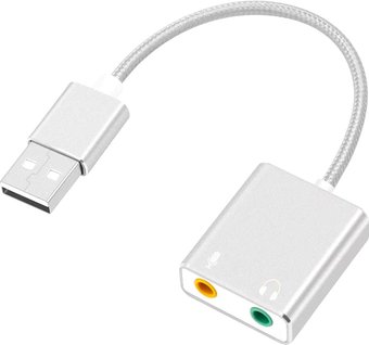 USB аудиоадаптер USBTOP USB Hi-Fi 3D 2.1/7.1 (серебристый, с кабелем)