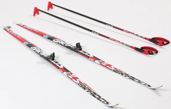 Лыжи STC детские с креплением 75 мм и палками (140 см)