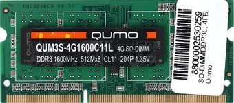 Оперативная память QUMO 4GB DDR3 SODIMM PC3-12800 QUM3S-4G1600C11L