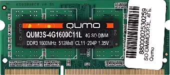 Оперативная память QUMO 4GB DDR3 SODIMM PC3-12800 QUM3S-4G1600C11L