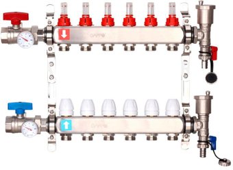 Запорная арматура Gappo Коллектор регулируемый с расходомерами G422.6 6-вых. x1"x3/4"