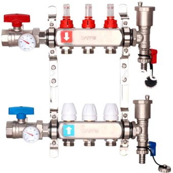Запорная арматура Gappo Коллектор регулируемый с расходомерами G422.3 3-вых. x1"x3/4"