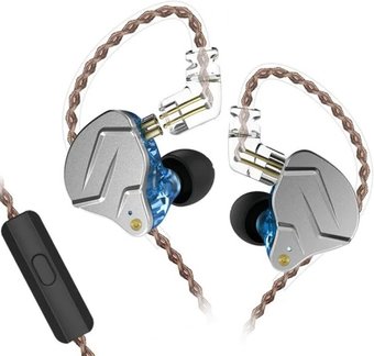 Наушники KZ Acoustics ZSN Pro (с микрофоном, серебристый/синий)