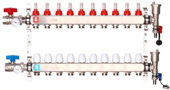 Запорная арматура Gappo Коллектор регулируемый с расходомерами G422.10 10-вых. x1"x3/4"