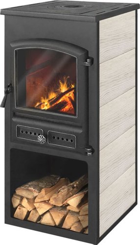 Свободностоящая печь-камин Этна БКД с плитой (бежевый)