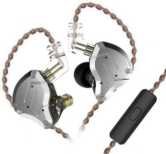 Наушники KZ Acoustics ZS10 Pro (с микрофоном, серебристый/черный)