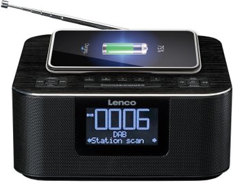 Настольные часы с беспроводной зарядкой Lenco CR-650BK