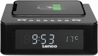Настольные часы с беспроводной зарядкой Lenco CR-580BK