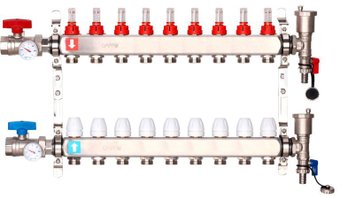 Запорная арматура Gappo Коллектор регулируемый с расходомерами G422.9 9-вых. x1"x3/4"