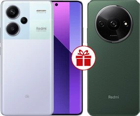 Телефон Xiaomi Redmi Note 13 Pro+ 5G 8GB/256GB с NFC международная версия (фиолетовое сияние) и Redmi A3 3GB/64GB (зеленый лес) по акции