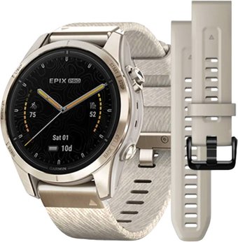 Умные часы Garmin Epix Pro Gen 2 Sapphire 42 мм (мягкое золото/крем, с нейлоновым и силиконовым ремешками)