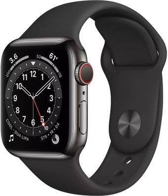 Умные часы Apple Watch Series 6 LTE 40 мм (сталь графитовый/черный спортивный)