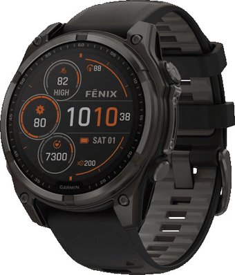 Умные часы Garmin Fenix 8 Solar, Sapphire 47мм (титановый угольно-серый DLC с черным ремешком)