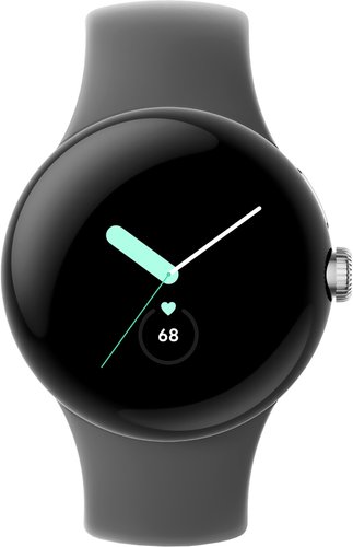 Умные часы Google Pixel Watch LTE (глянцевый серебристый/угольный, спортивный силиконовый ремешок)