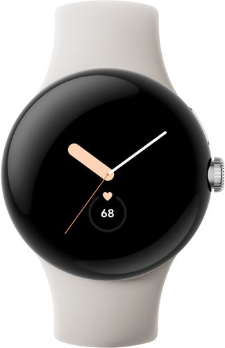 Умные часы Google Pixel Watch (глянцевый серебристый/мел, спортивный силиконовый ремешок)