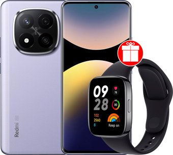 Телефон Xiaomi Redmi Note 14 Pro+ 5G 12GB/512GB международная версия (фиолетовый) + умные часы Xiaomi Redmi Watch 3 Active (черный) по акции