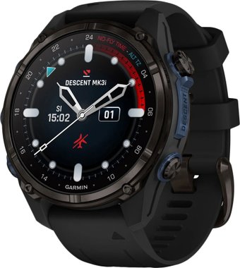 Умные часы Garmin Descent Mk3i 43 мм (карбоново-серый титан, с черным силиконовым ремешком)