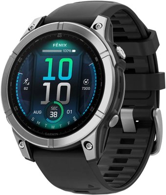 Умные часы Garmin Fenix E 47мм (нержавеющая сталь, черный силиконовый ремешок)