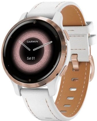 Умные часы Garmin Venu 2S (розовое золото/белый кожаный)