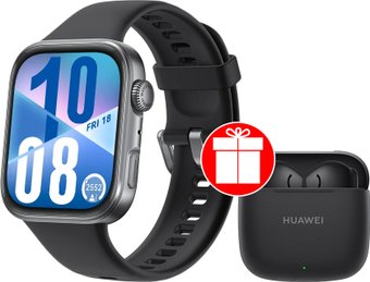 Умные часы Huawei Watch FIT 4 (черный, с черным силиконовым ремешком, международная версия) + наушники Huawei FreeBuds SE 2 по акции