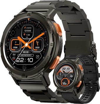 Умные часы Kospet Tank T2 (черный, с металлическим и силиконовым ремешками)