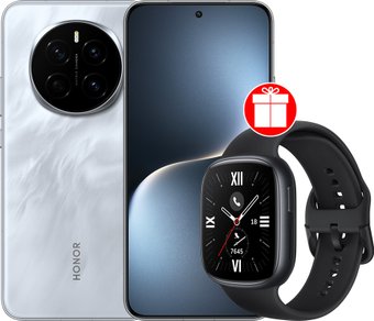 Телефон HONOR Magic7 12GB/256GB международная версия (лунный серый) + умные часы HONOR Watch 4 (черный) по акции