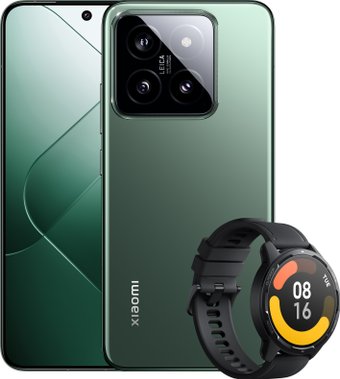 Телефон Xiaomi 14 12GB/512GB международная версия (нефритово-зеленый) и умные часы Xiaomi Watch S1 Active (черный) по акции