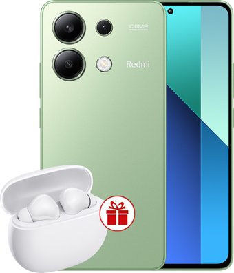 Телефон Xiaomi Redmi Note 13 8GB/256GB с NFC международная версия (мятно-зеленый) и Xiaomi Redmi Buds 4 Active (белый) по акции