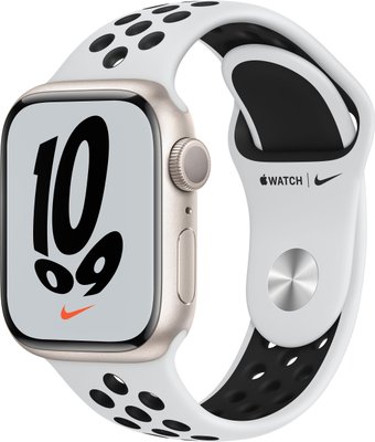 Умные часы Apple Watch Nike Series 7 41 мм (звездный свет/чистая платина, черный)