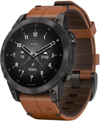 Умные часы Garmin Epix Sapphire Gen 2 (черный титан/каштановый кожа)