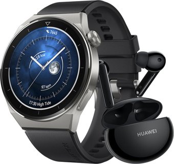 Умные часы Huawei Watch GT 3 Pro Titanium 46 мм + Huawei FreeBuds 4i (черный)