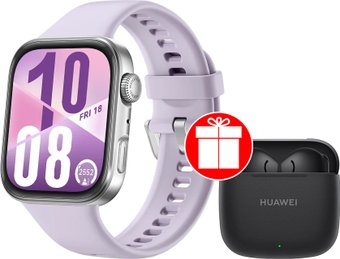 Умные часы Huawei Watch FIT 4 (серебристый, с сиреневым силиконовым ремешком, международная версия) + наушники Huawei FreeBuds SE 2 по акции