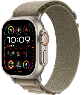 Умные часы Apple Watch Ultra 2 LTE 49 мм (титановый корпус, титановый/оливковый, текстильный ремешок размера S)