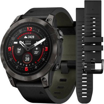 Умные часы Garmin Epix Pro Gen 2 Sapphire 47 мм (карбоново-серый титан/черный, с кожаным и силиконовым ремешками)