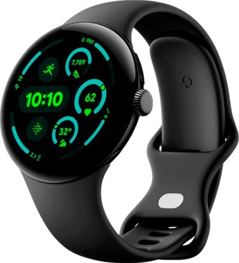 Умные часы Google Pixel Watch 3 45 мм (черный матовый/обсидиан, спортивный силиконовый ремешок)