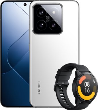 Телефон Xiaomi 14 12GB/512GB международная версия (серебристо-белый) и умные часы Xiaomi Watch S1 Active (черный) по акции