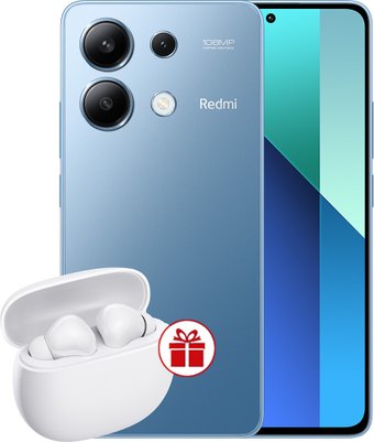 Телефон Xiaomi Redmi Note 13 6GB/128GB с NFC международная версия (ледяной синий) и Xiaomi Redmi Buds 4 Active (белый) по акции