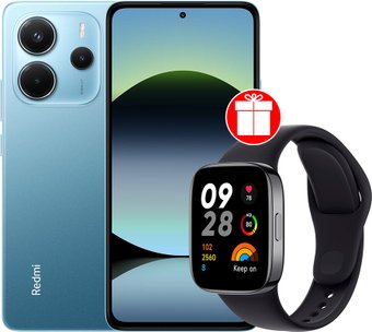 Телефон Xiaomi Redmi Note 14 8GB/256GB международная версия (синий) + умные часы Xiaomi Redmi Watch 3 (черный) по акции