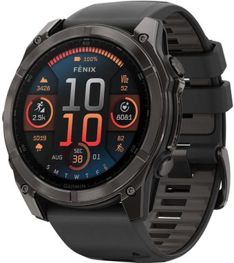 Умные часы Garmin Fenix 8 Sapphire 51мм (угольно-серый DLC, пепельно-черный силиконовый ремешок)