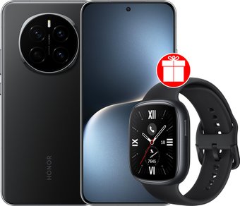 Телефон HONOR Magic7 12GB/256GB международная версия (вельветовый черный) + умные часы HONOR Watch 4 (черный) по акции