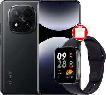 Телефон Xiaomi Redmi Note 14 Pro+ 5G 8GB/256GB международная версия (черный) + умные часы Xiaomi Redmi Watch 3 Active (черный) по акции