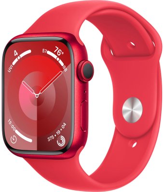 Умные часы Apple Watch Series 9 45 мм (алюминиевый корпус, красный/красный, спортивный силиконовый ремешок M/L)
